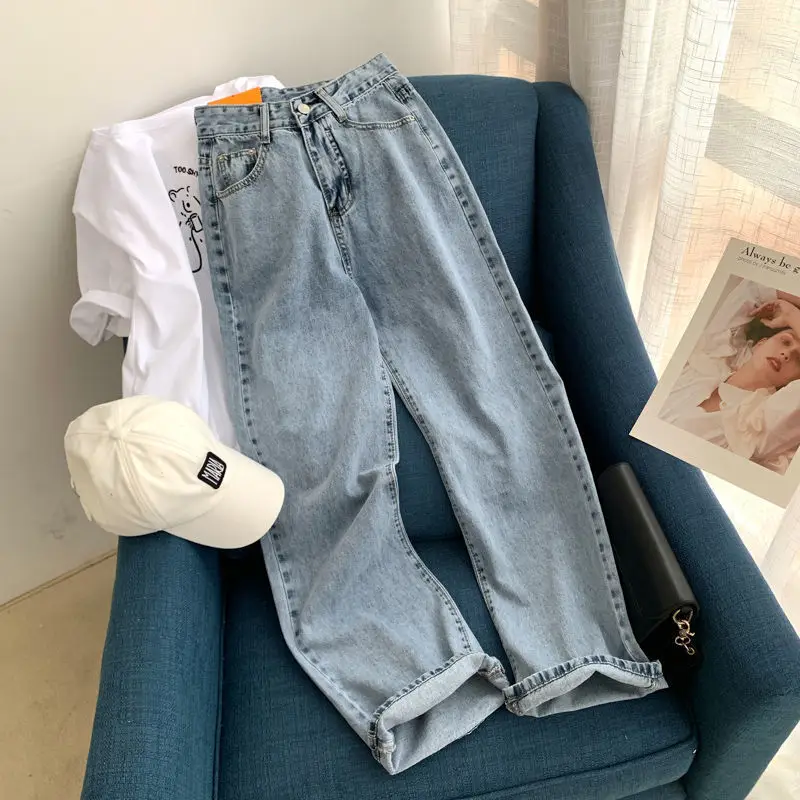 Women Wide Leg Jeans Autumn 2021 Slim Fit High Waist - Image 2