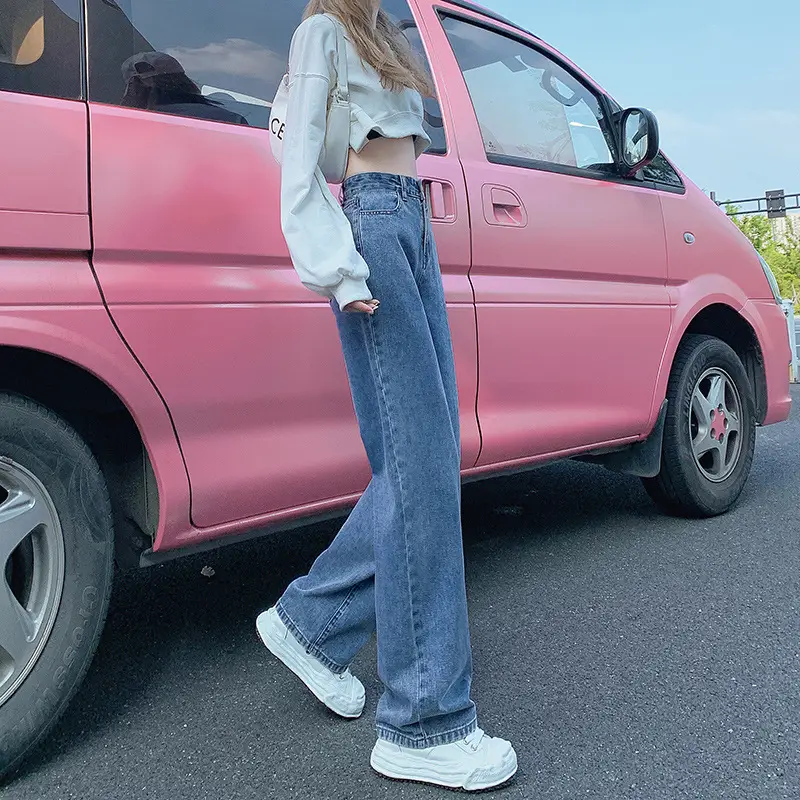 Women Jeans 2021 New Retro High Waist Slimming Straight Loose Draped Vibe Style Wide Leg Floor Trousers