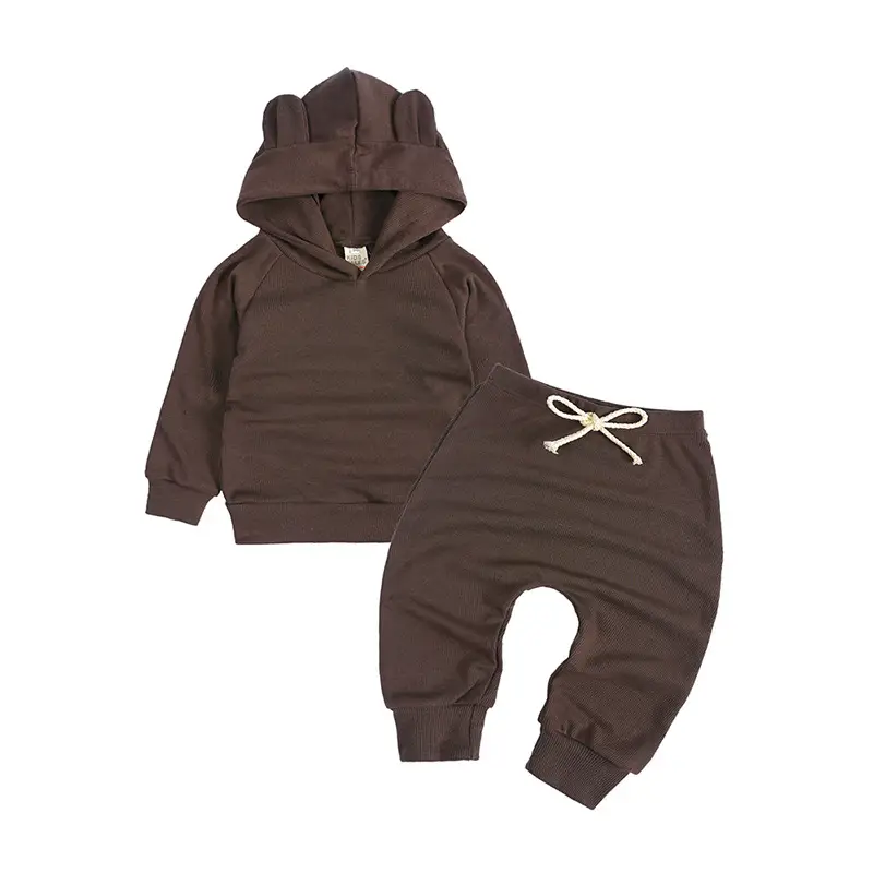 Baby Hooded Sweatpants Set Brown New Autumn - Image 3