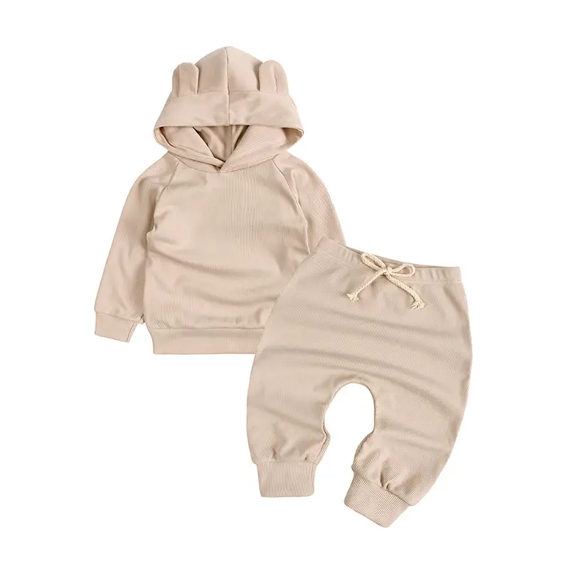 Baby Hooded Sweatpants Set Brown New Autumn - Image 4