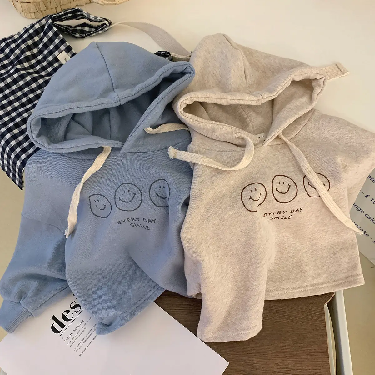 Baby Hooded Sweatshirt Blue Smile Print Spring Pullover Top - Image 4