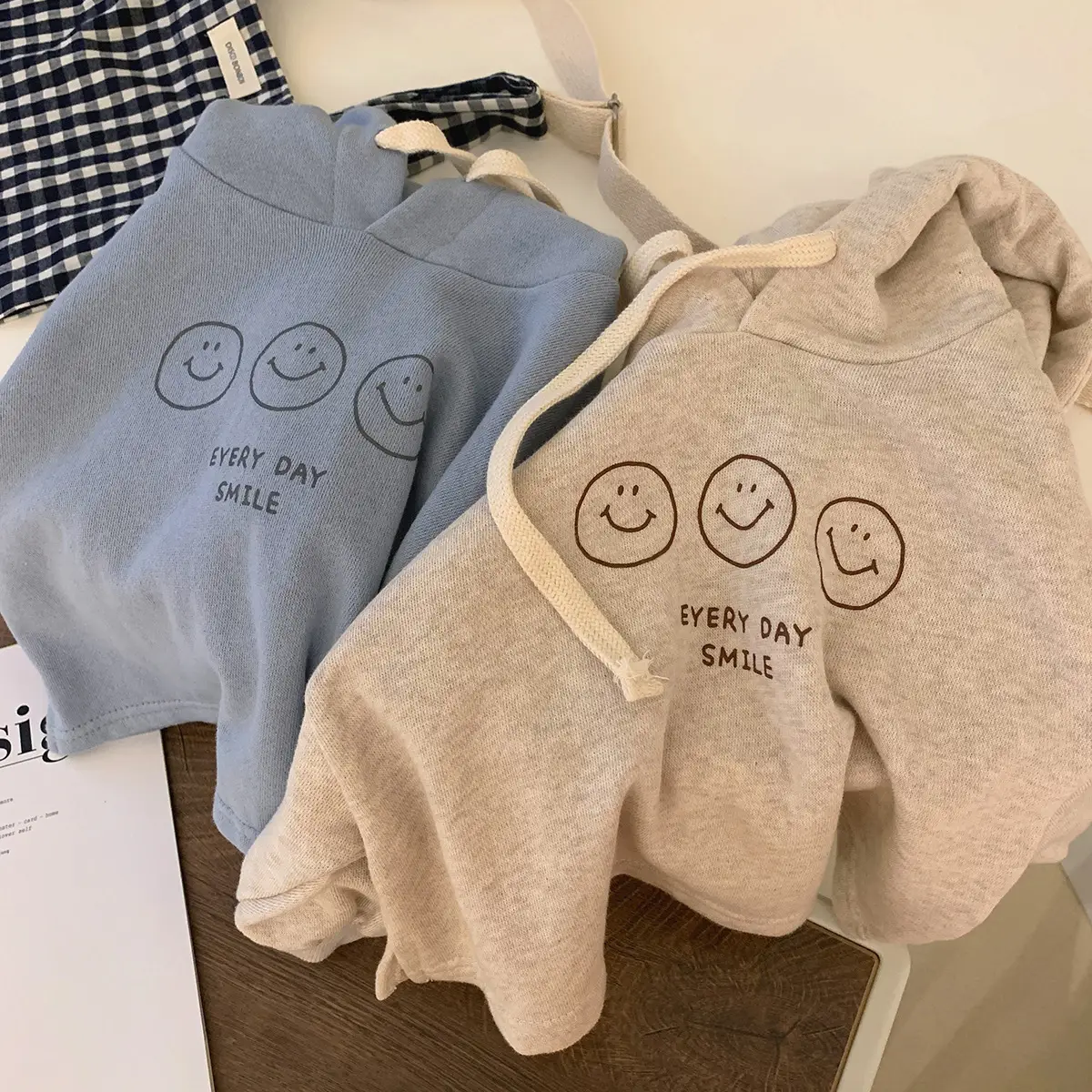 Baby Hooded Sweatshirt Blue Smile Print Spring Pullover Top - Image 5