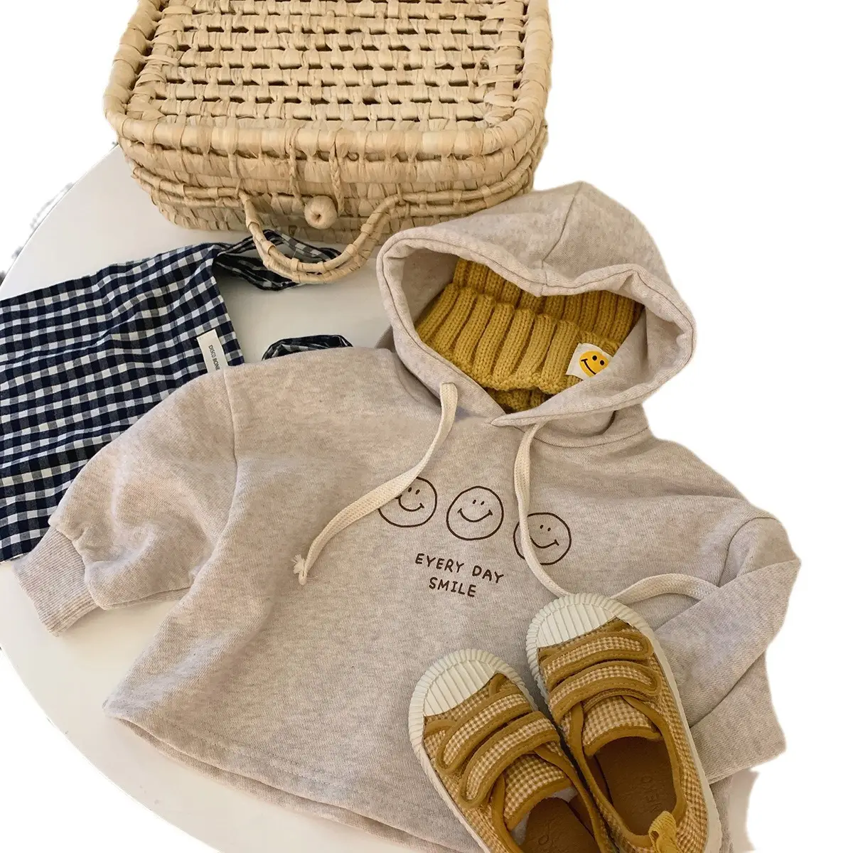 Baby Hooded Sweatshirt Blue Smile Print Spring Pullover Top - Image 6
