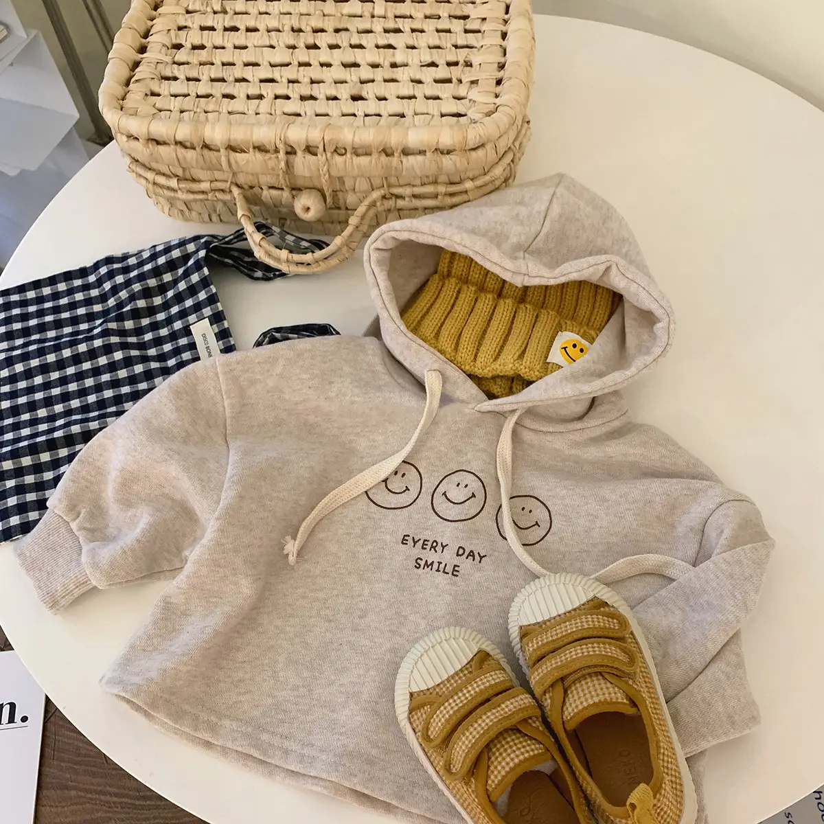 Baby Hooded Sweatshirt Blue Smile Print Spring Pullover Top - Image 2
