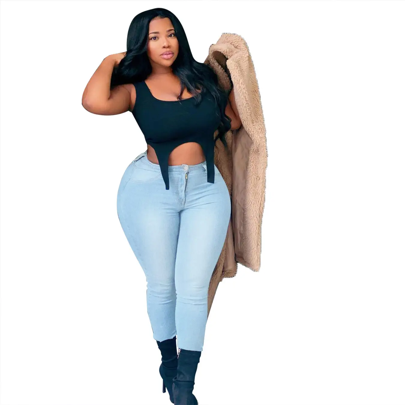 Ripped Denim Leggings Large Women Europe US