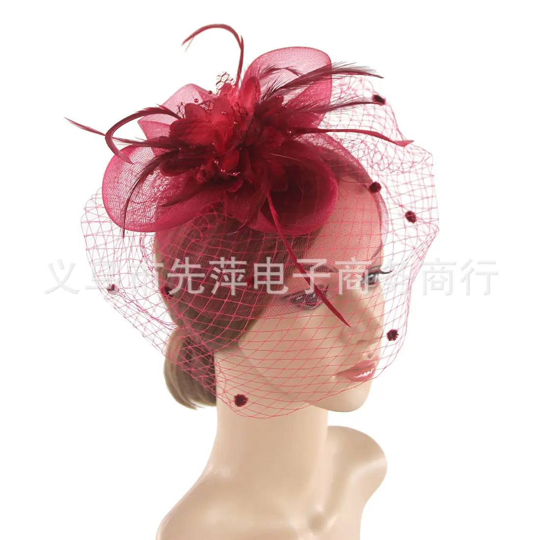 Pink Feather Veil Hat for Women - Image 9
