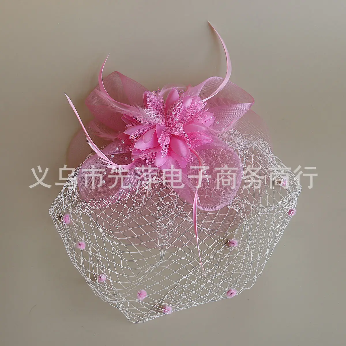 Pink Feather Veil Hat for Women - Image 14