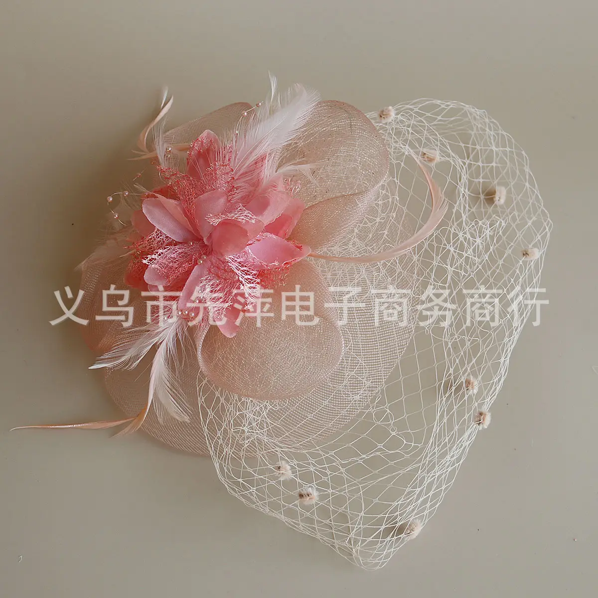 Pink Feather Veil Hat for Women - Image 15