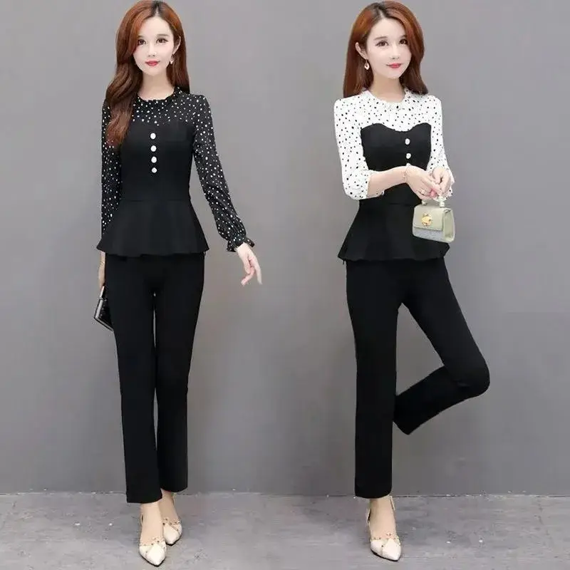 Women 2-Piece Black Lace Top & Slim Pants Suit - Image 6