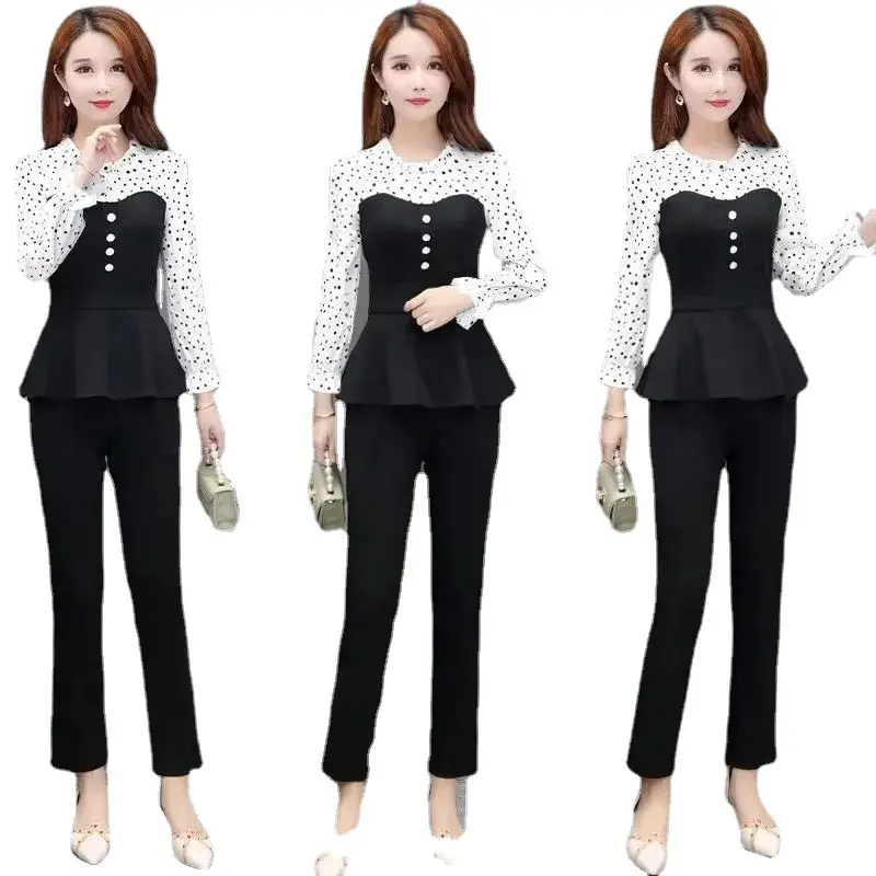 Women 2-Piece Black Lace Top & Slim Pants Suit - Image 7