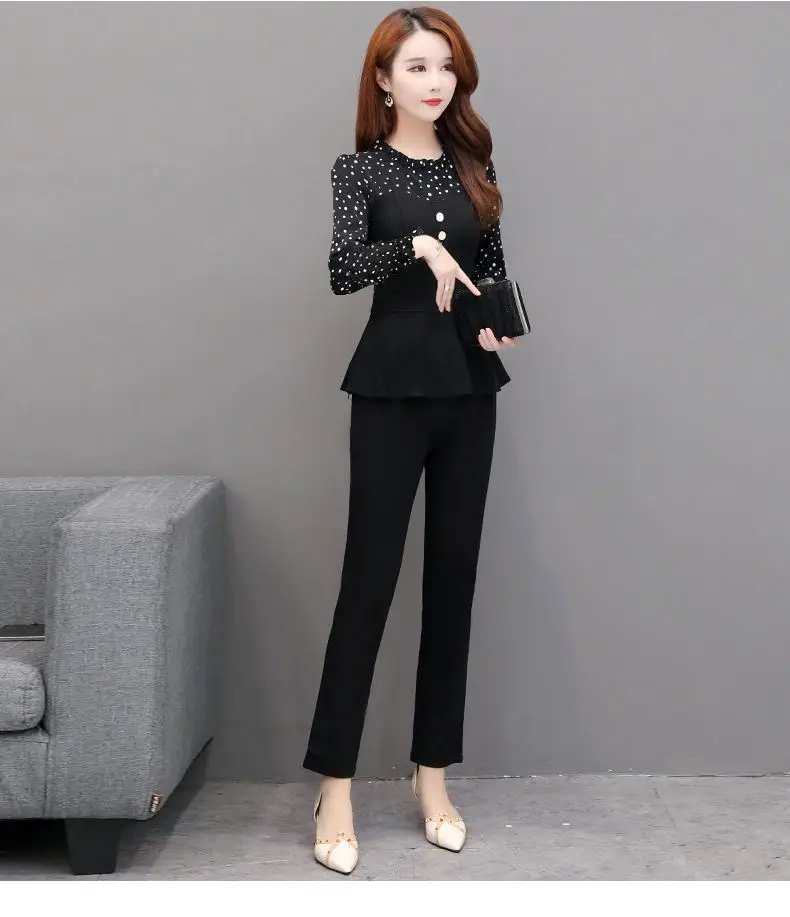 Women 2-Piece Black Lace Top & Slim Pants Suit — feature 10