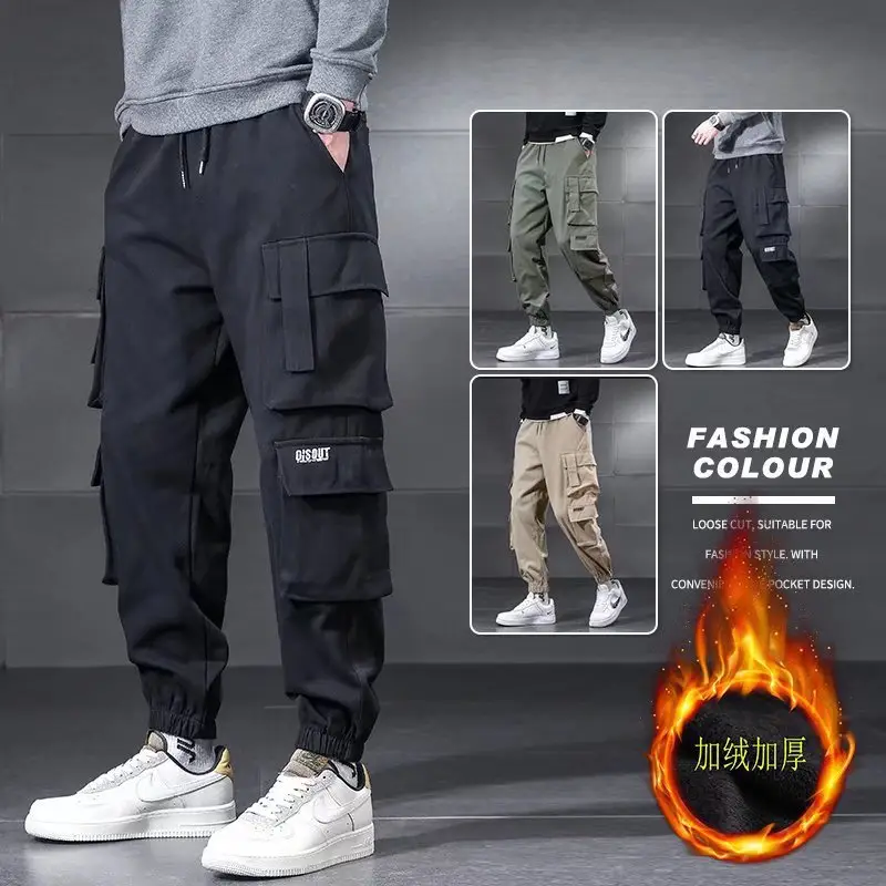 Men's Multi-Pocket Cropped Pants Large Beige - Image 4