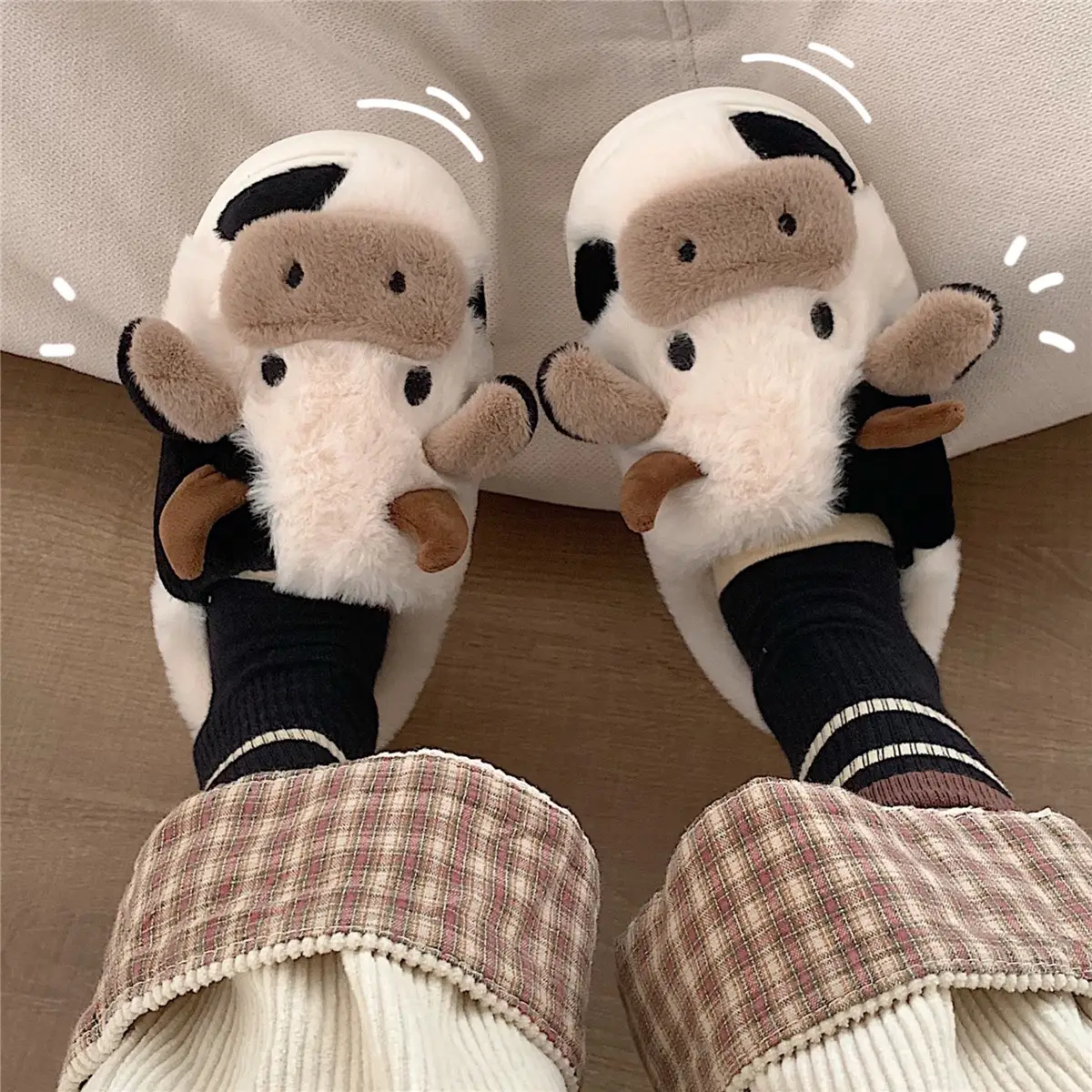 Cute Cow Fluffy Slippers for Women Winter - Image 6
