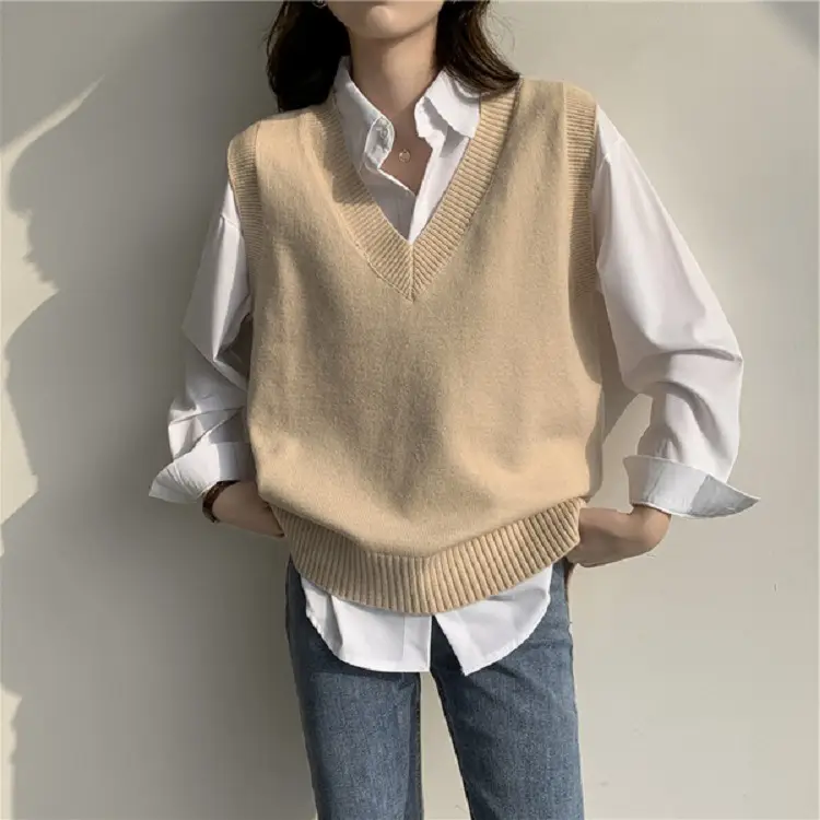 Women V-Neck Loose Sleeveless Vest Sweater Spring Summer 2025 - Image 5