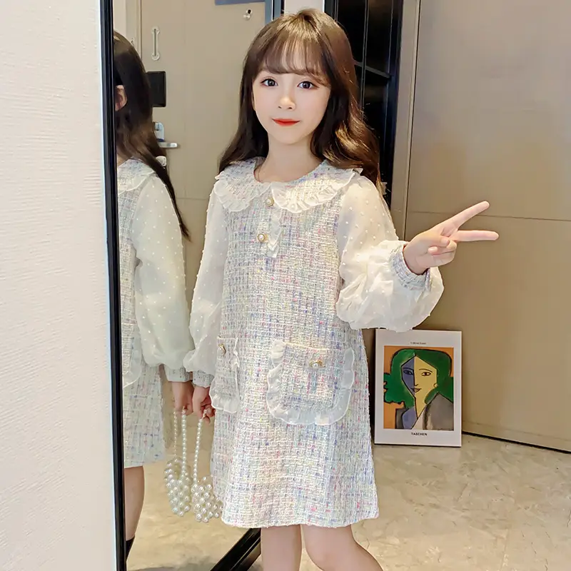 Girls Cotton Lace Dress White Multi Color Medium to XL - Image 2