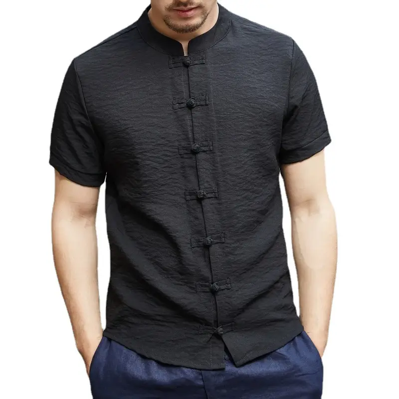 Men's 2025 Summer Button Collar Shirt Light Blue Slim Fit - Image 11