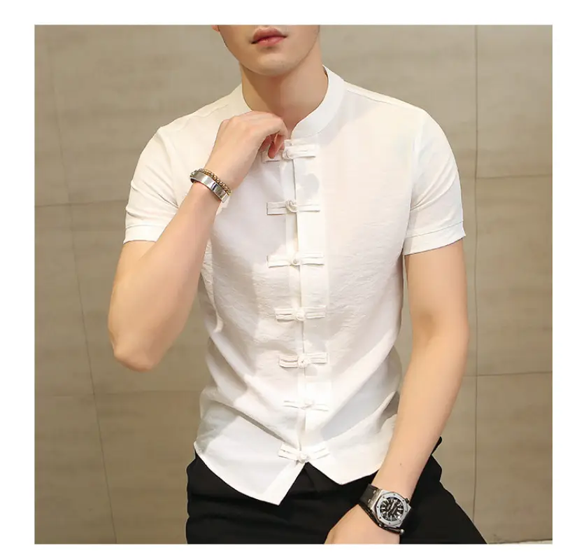 Men's 2025 Summer Button Collar Shirt Light Blue Slim Fit — feature 11