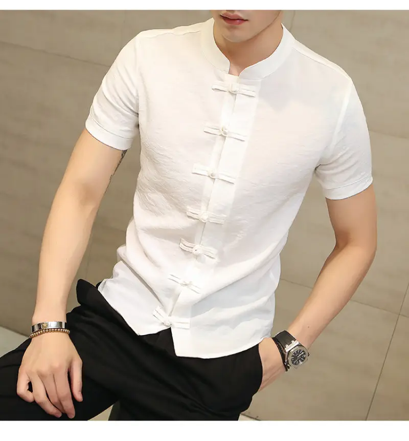 Men's 2025 Summer Button Collar Shirt Light Blue Slim Fit — feature 5