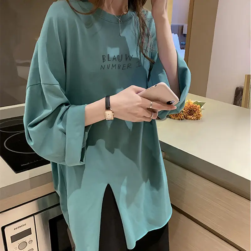 Plus Size Women's 2024 New Autumn Split T-Shirt Long Sleeve Top - Image 7
