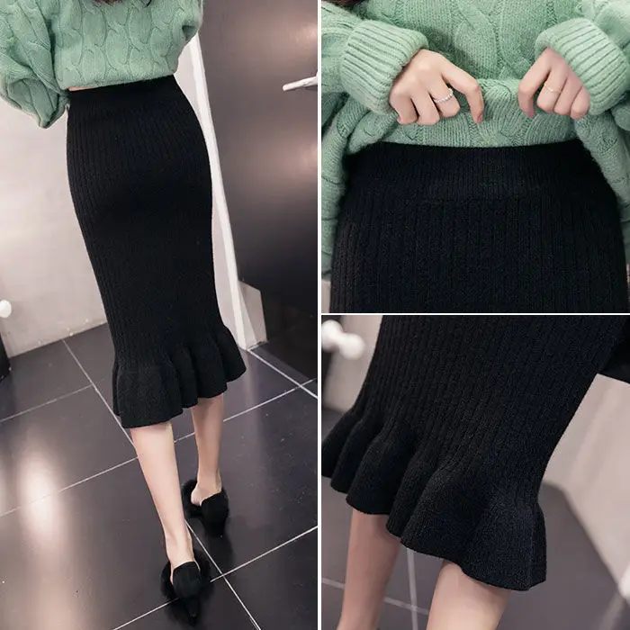 2024 Thick Wool Fishtail Skirt Women's Mid-Length Knitted - Image 9