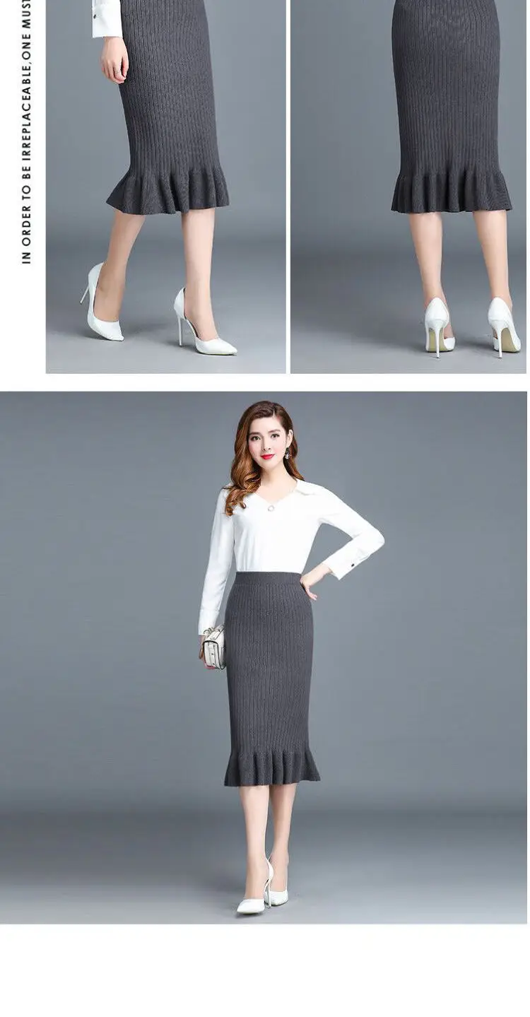 2024 Thick Wool Fishtail Skirt Women's Mid-Length Knitted — feature 20