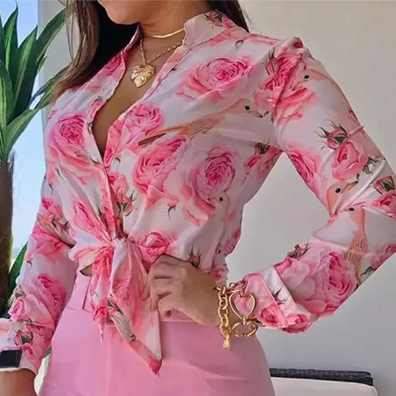 Pink Floral Cross-Border Women's Top with Shorts Set - Image 5