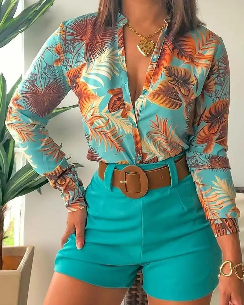 Pink Floral Cross-Border Women's Top with Shorts Set - Image 2