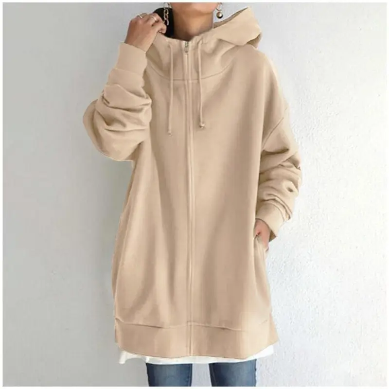 Black Hooded Zipper Coat Plus Size 2023 - Image 16