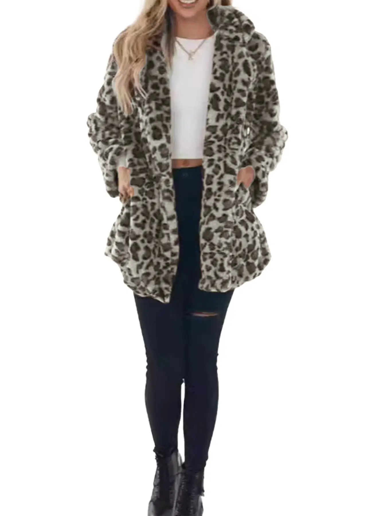 2024 Leopard Print Women's Fur Coat with Pocket - Image 8