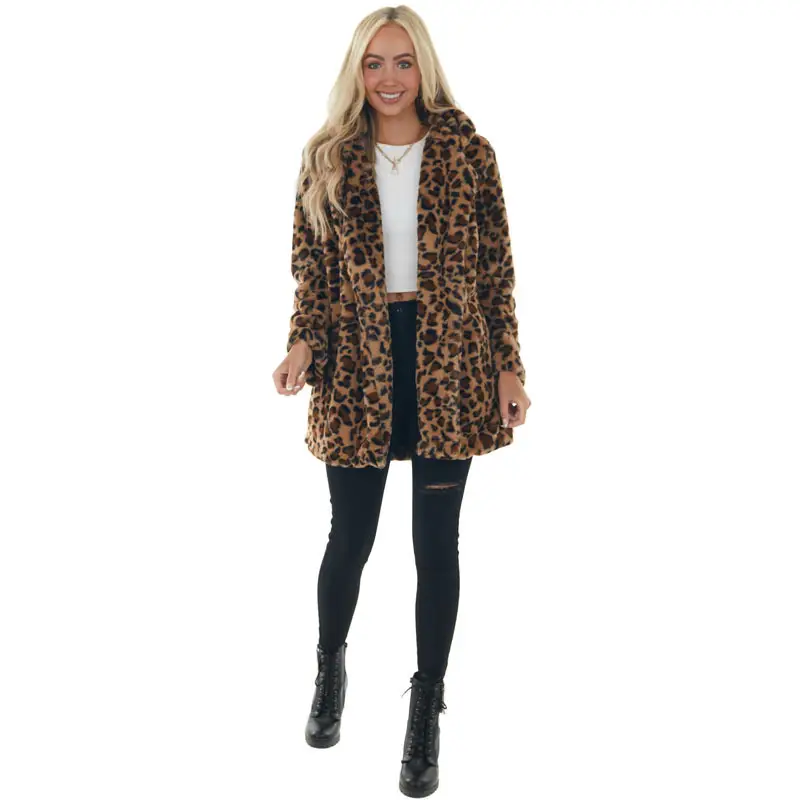 2024 Leopard Print Women's Fur Coat with Pocket — feature 9