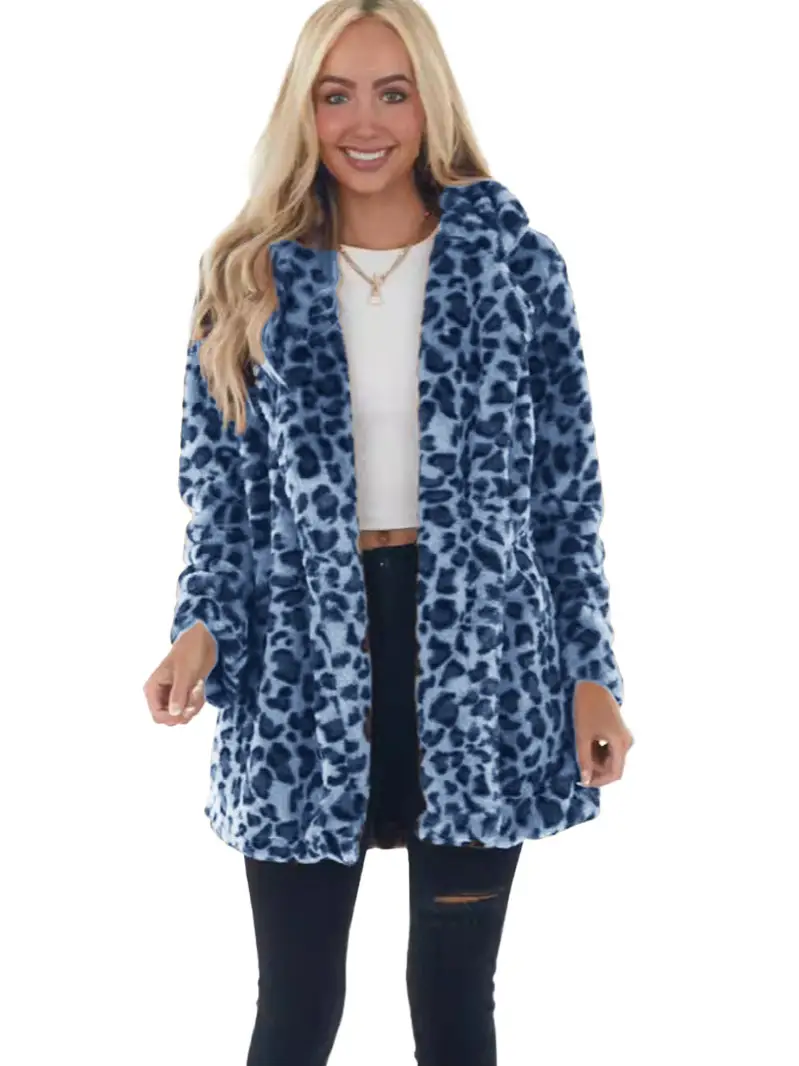 2024 Leopard Print Women's Fur Coat with Pocket - Image 3