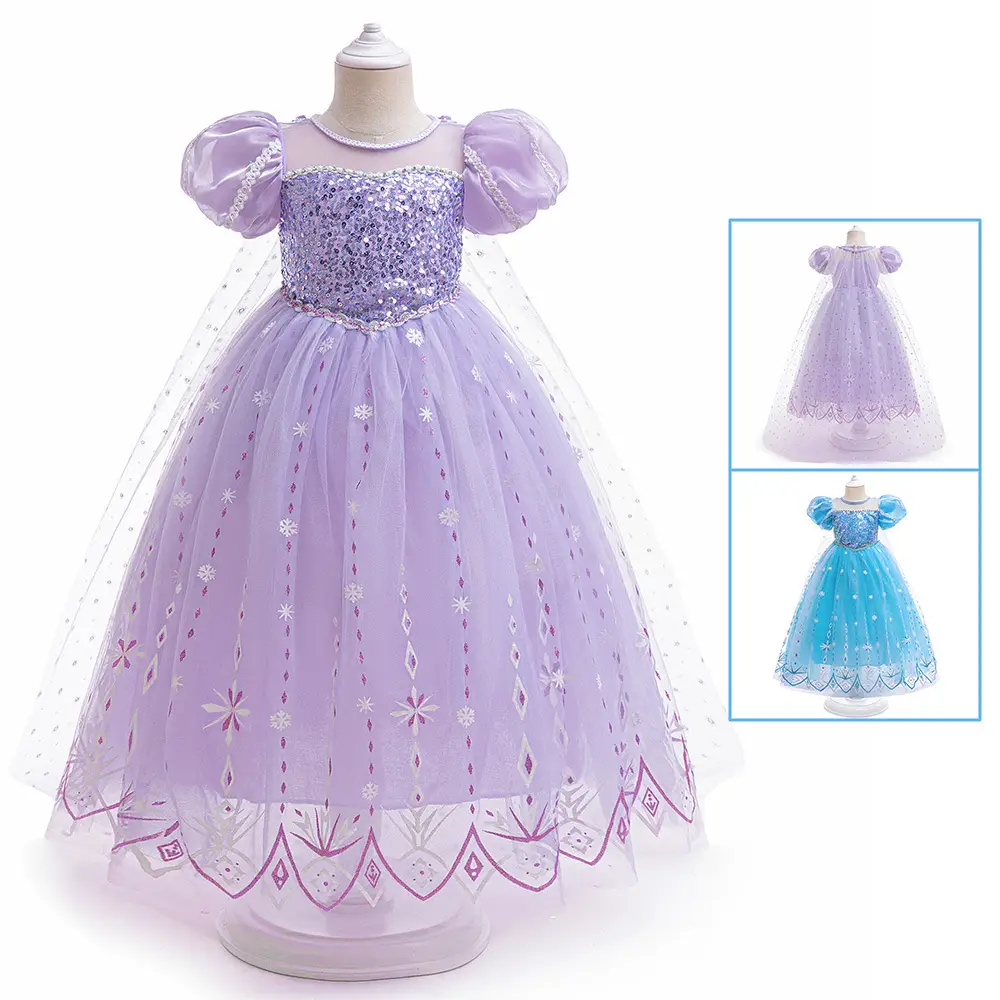 Blue Frozen Cartoon Dress for Girls Mesh Princess Cape - Image 13