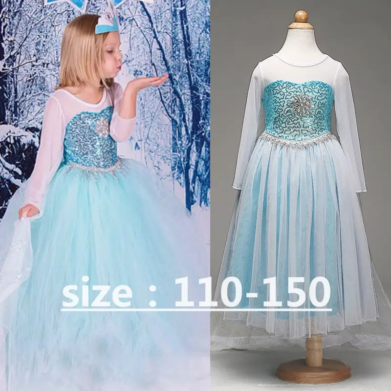 Blue Frozen Cartoon Dress for Girls Mesh Princess Cape - Image 3