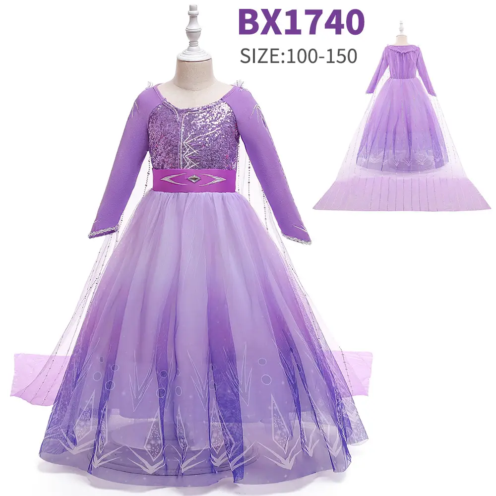 Blue Frozen Cartoon Dress for Girls Mesh Princess Cape - Image 7