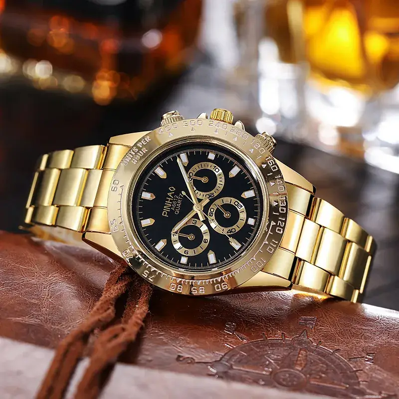 Men's 4-Hand Chronograph Watch Gold Silver Black - Image 5