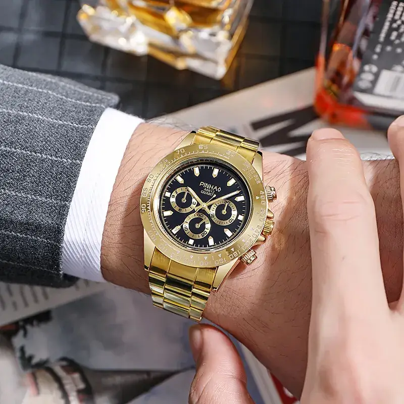 Men's 4-Hand Chronograph Watch Gold Silver Black - Image 6