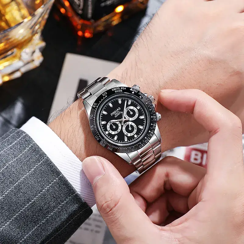 Men's 4-Hand Chronograph Watch Gold Silver Black - Image 7