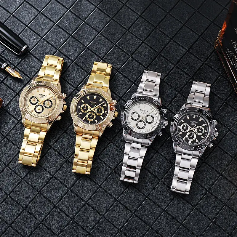 Men's 4-Hand Chronograph Watch Gold Silver Black - Image 8