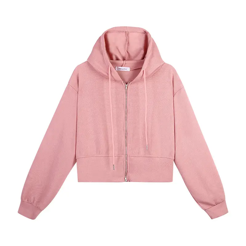 Women Pink Korean Hoodie Long Sleeve Zipper