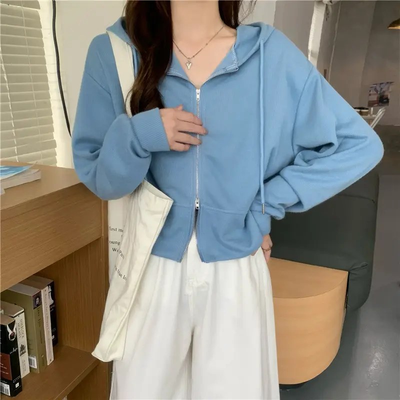 Women Pink Korean Hoodie Long Sleeve Zipper — feature 13