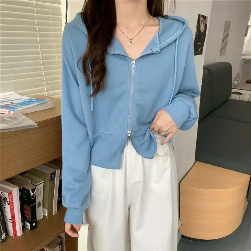 Women Pink Korean Hoodie Long Sleeve Zipper — feature 14