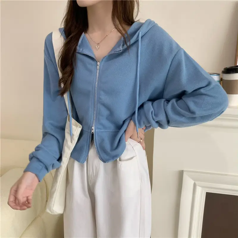 Women Pink Korean Hoodie Long Sleeve Zipper — feature 15