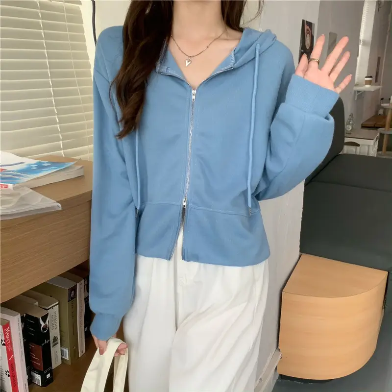 Women Pink Korean Hoodie Long Sleeve Zipper — feature 16