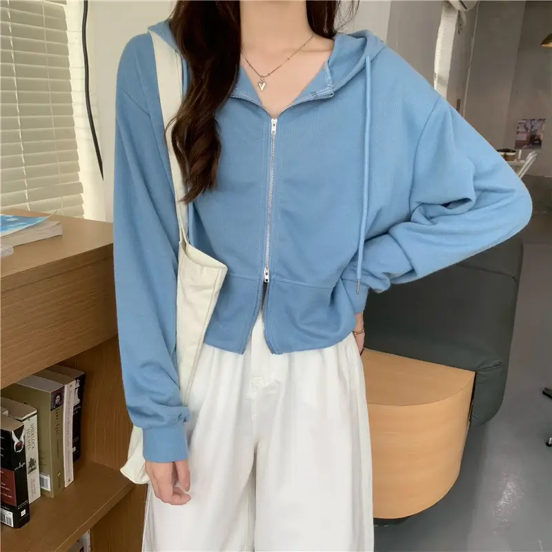 Women Pink Korean Hoodie Long Sleeve Zipper — feature 17