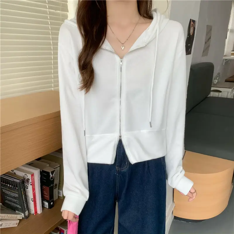 Women Pink Korean Hoodie Long Sleeve Zipper — feature 18