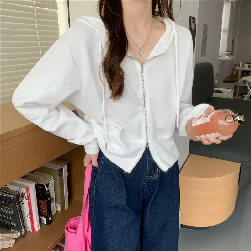 Women Pink Korean Hoodie Long Sleeve Zipper — feature 19