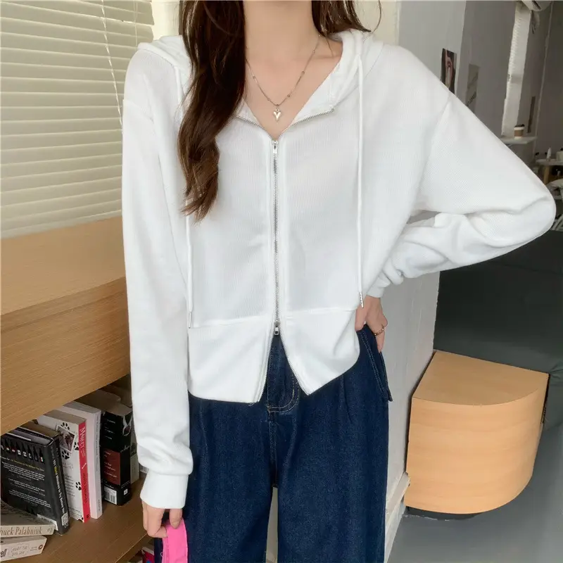 Women Pink Korean Hoodie Long Sleeve Zipper — feature 20