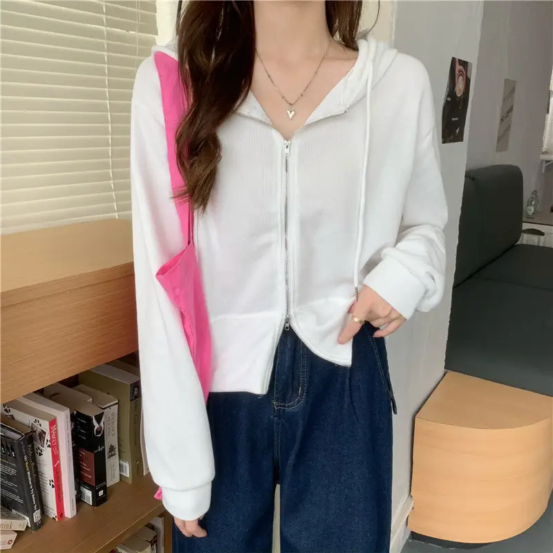 Women Pink Korean Hoodie Long Sleeve Zipper — feature 21