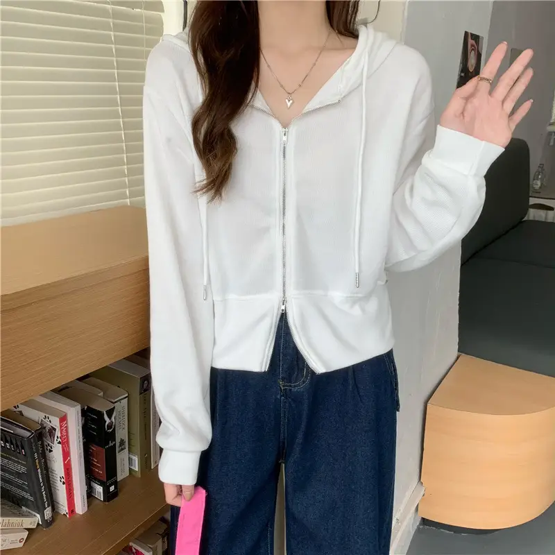 Women Pink Korean Hoodie Long Sleeve Zipper — feature 22