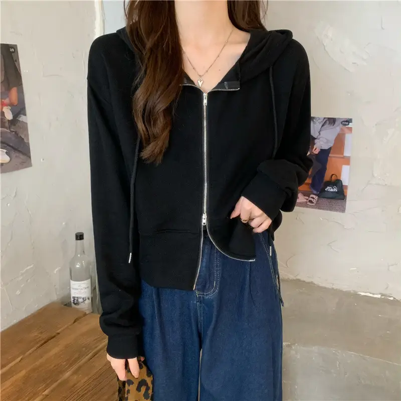 Women Pink Korean Hoodie Long Sleeve Zipper — feature 23